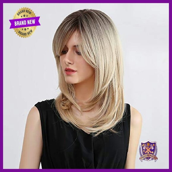 Long Layered Synthetic Wig with Bangs Heat Resistant Wavy Hair